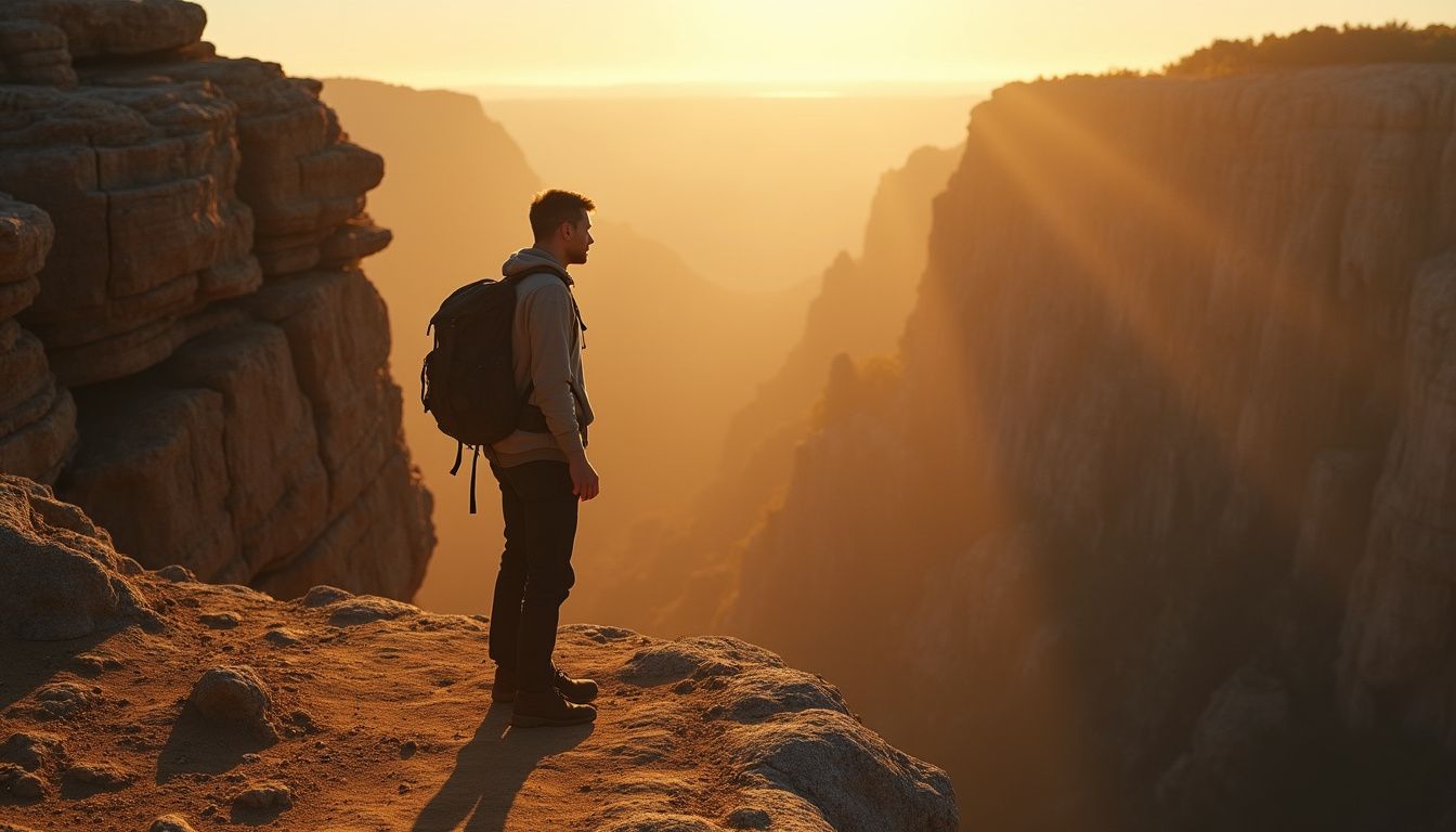 A hiker stands at the edge of California's dramatic Black Point Fissures.