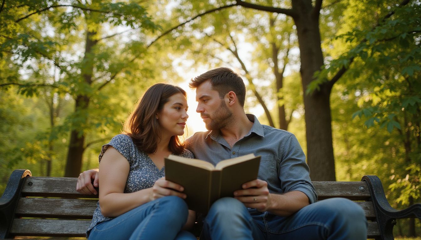 A couple shares an intimate moment over a travel guidebook.